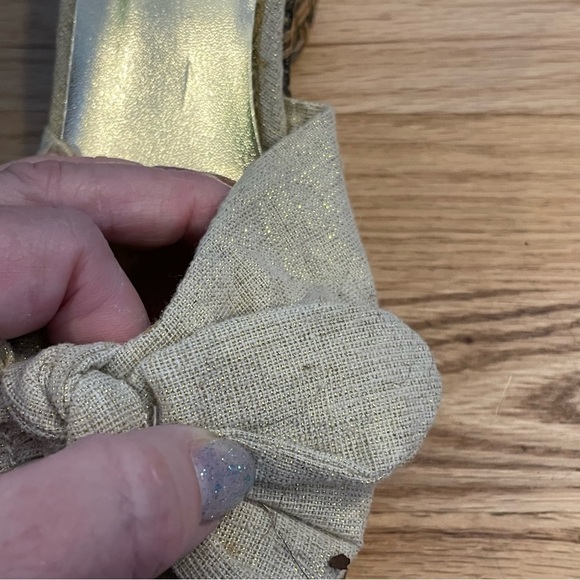 Rocket Dog wedge sandals metallic gold linen bow tie front, woven wedge heel 9.5 - Picture 7 of 12